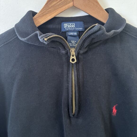 Polo Ralph Lauren Men Sweater Large 16/18 Blue 1/4 Zip Pullover Pony Logo Preppy - Picture 5 of 11